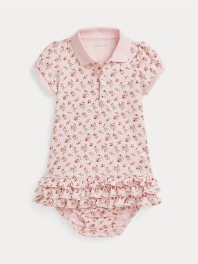 Floral Soft Cotton Polo Dress and Bloomer Set Baby Girl’s Schiffli Ralph Lauren